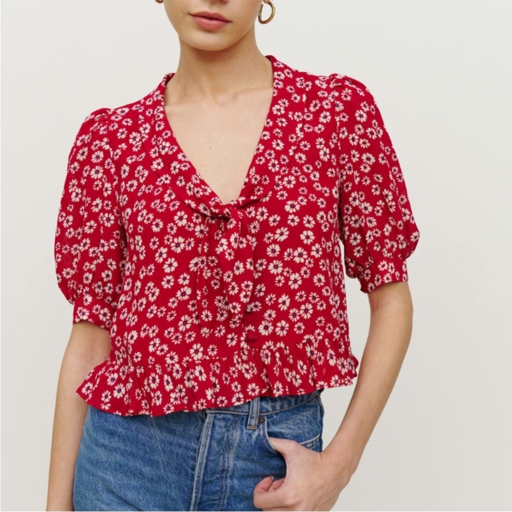 Reformation Red Floral Blouse